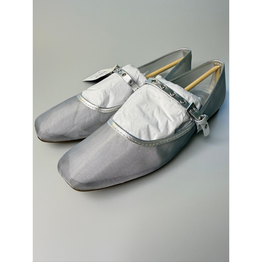NEW Scoop Silver Mesh Mary Jane Flats Buckle Square Toe Women's 8 NIB